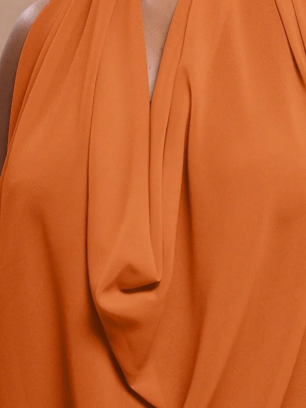 Orange Elegant Women's Plus Size Chiffon Halter Neck Backless Draped Top